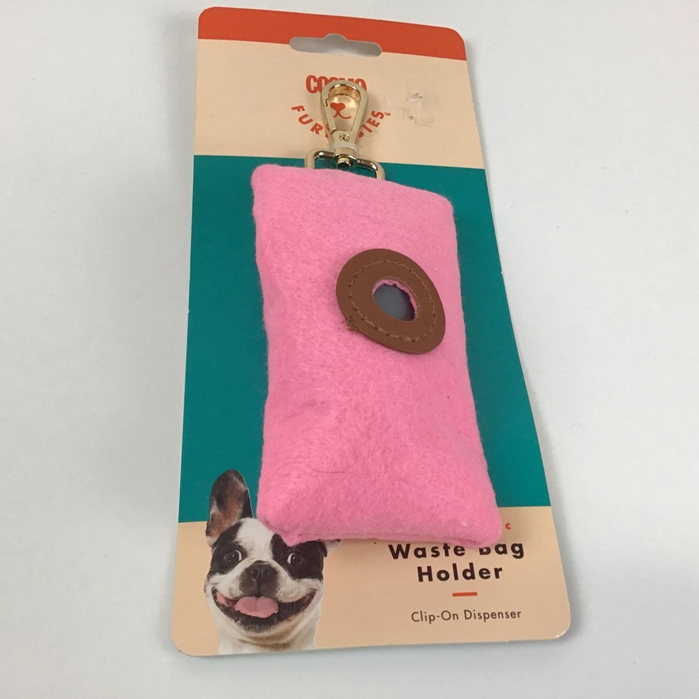 Cosmo Furbabies Felted Fabric Dog Waste Bag Holder Clip-On Dispenser Pink